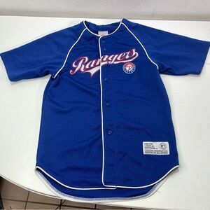 Texas Rangers MLB True Fan Baseball Button Jersey Youth M 8/10 Blue White Trim